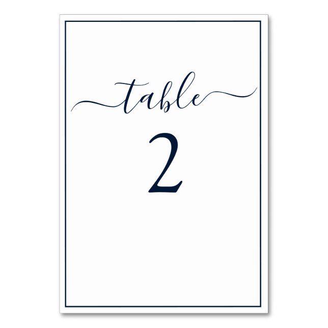Navy Blue White Calligraphy Script Elegant Wedding Tischnummer (Vorderseite)