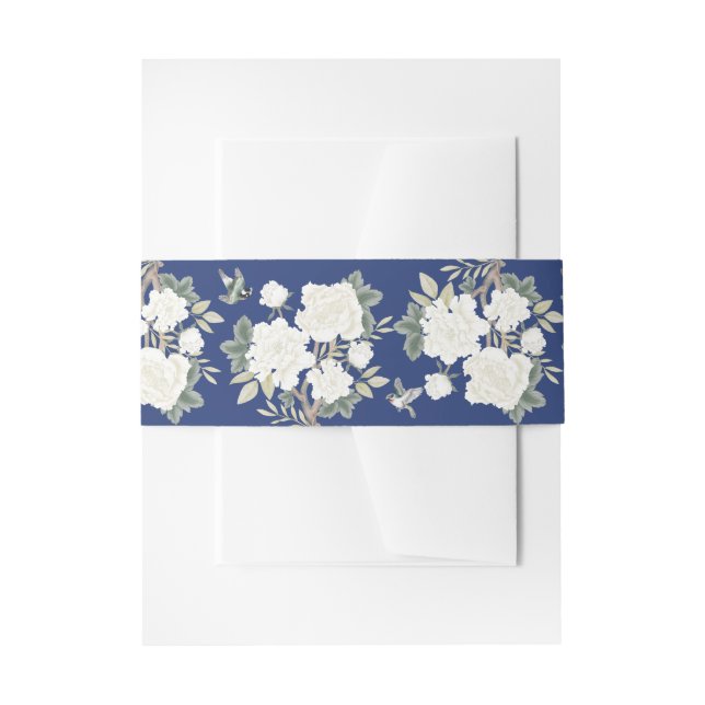 Navy Blue White Chinoiserie Blumenhochzeit Einladungsbanderole (Vorderseite Beispiel)