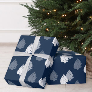 Navy Blue White Christmas Tree Muster Geschenkpapier