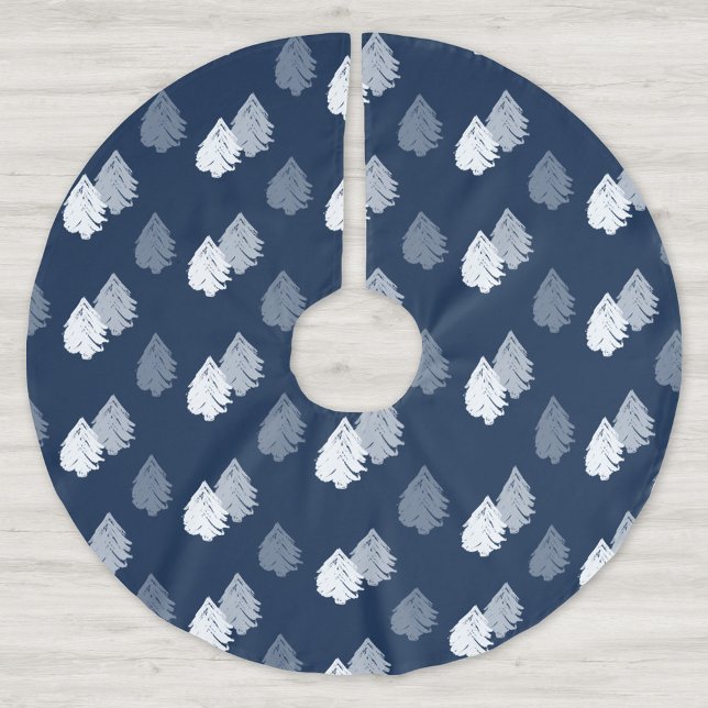Navy Blue White Christmas Tree Muster Polyester Weihnachtsbaumdecke (Von Creator hochgeladen)