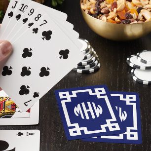 Navy Blue White Circle Monogram Greek Key DIY BG Spielkarten