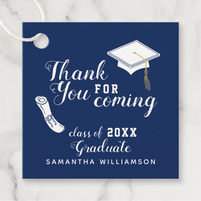 Navy Blue White Class 2025 Danke Abschluss Geschenkanhänger (Vorderseite)