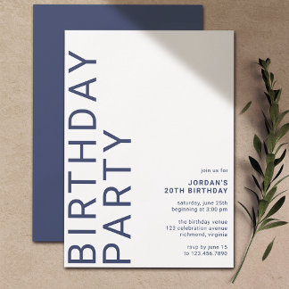Navy Blue & White | Coole Moderne jeden Geburtstag Einladung