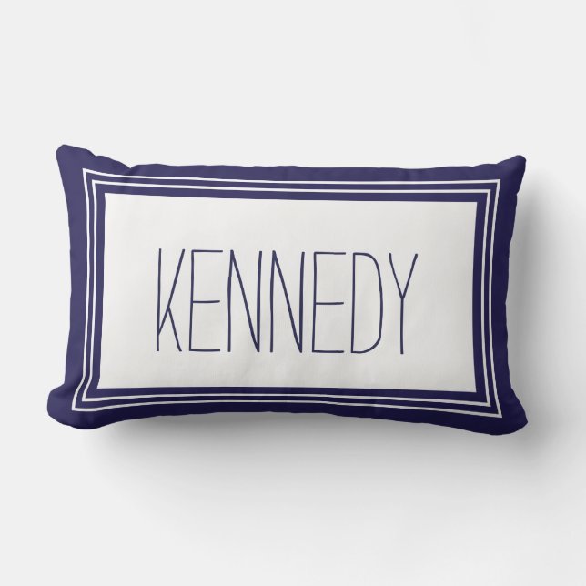 Navy Blue White Custom Monogram Name Keake Lendenkissen (Vorderseite)
