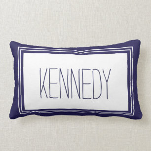 Navy Blue White Custom Monogram Name Keake Lendenkissen
