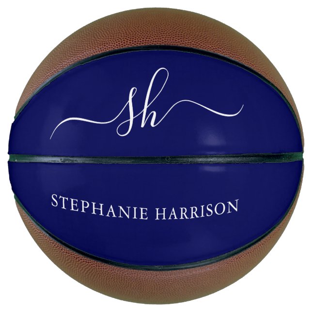 Navy Blue White Custom Name Monogram  Basketball (Vorderseite)