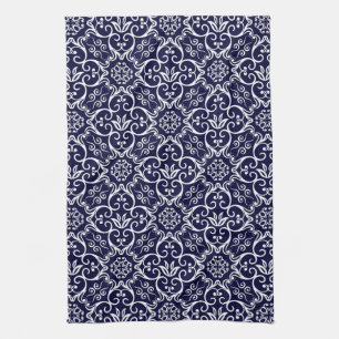 Navy Blue & White Damask Küchentuch
