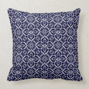 Navy Blue & White Damask Pillow Kissen