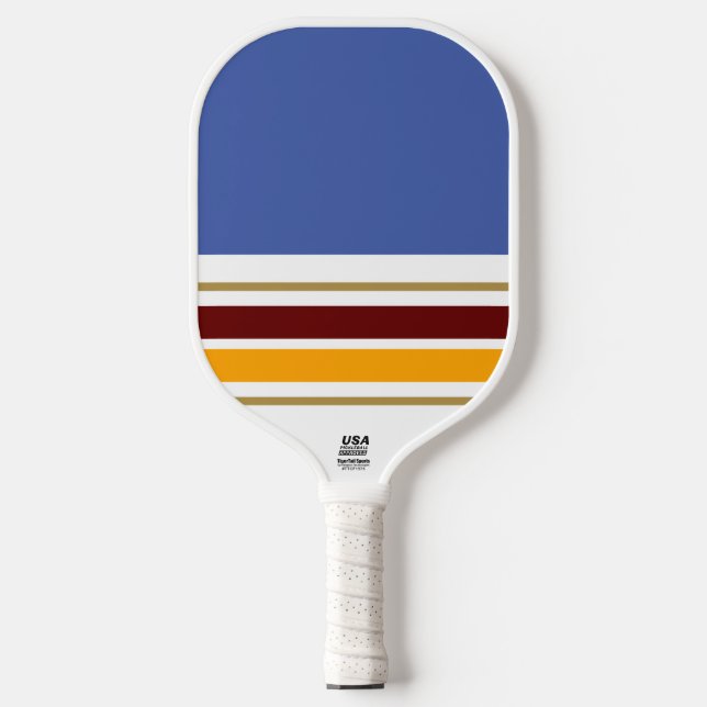 Navy Blue White Deep Red Yellow Racing Streifen Pickleball Schläger (Vorderseite)