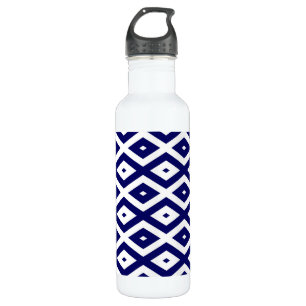 Navy-Blue-White-Diamant-Muster Edelstahlflasche