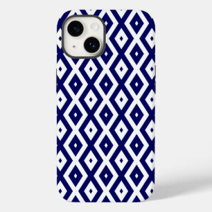 Navy-Blue-White-Diamantmuster Case-Mate iPhone 14 Hülle