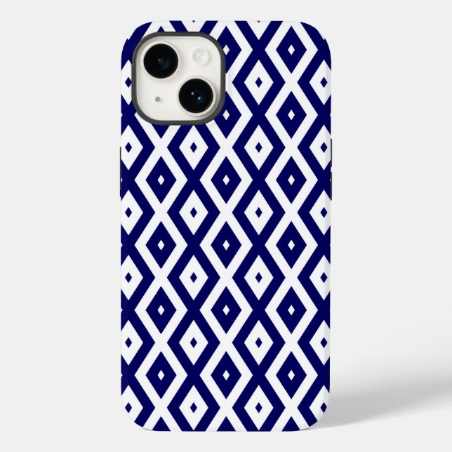 Navy-Blue-White-Diamantmuster Case-Mate iPhone Hülle (Rückseite)