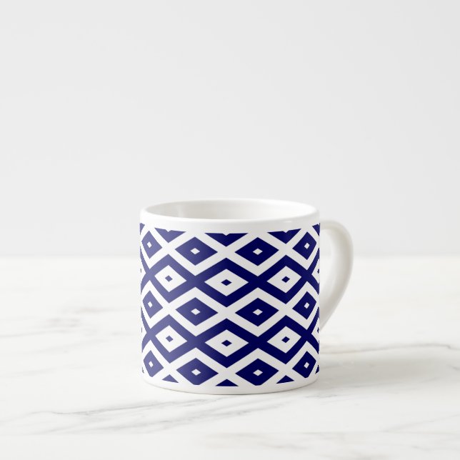 Navy-Blue-White-Diamantmuster Espressotasse (Vorderseite Rechts)