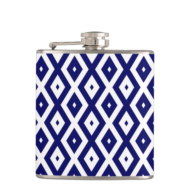 Navy-Blue-White-Diamantmuster Flachmann (Vorderseite)