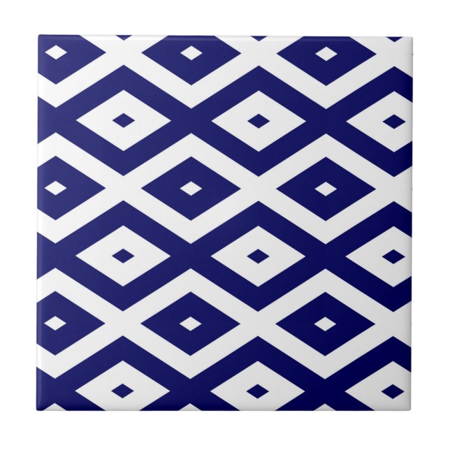 Navy-Blue-White-Diamantmuster Fliese (Vorderseite)