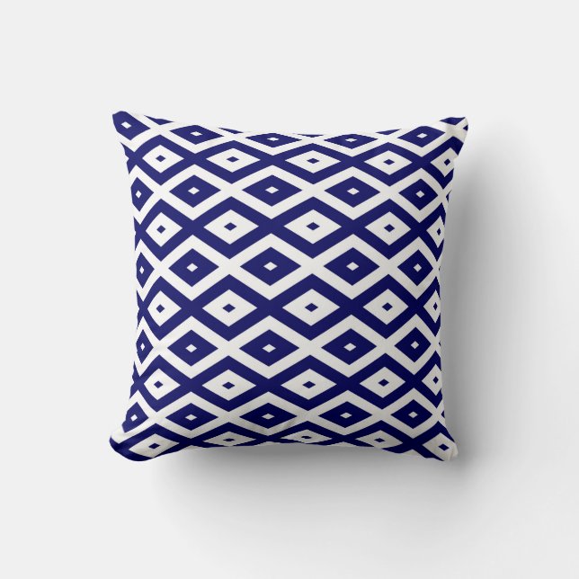 Navy-Blue-White-Diamantmuster Kissen (Vorderseite)