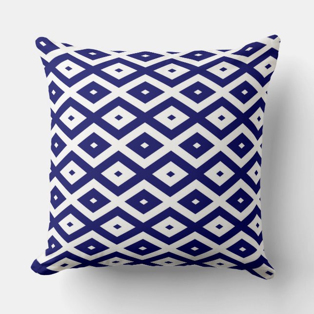 Navy-Blue-White-Diamantmuster Kissen (Vorderseite)