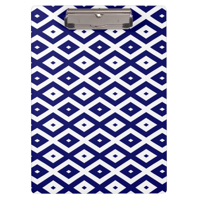 Navy-Blue-White-Diamantmuster Klemmbrett (Vorderseite)
