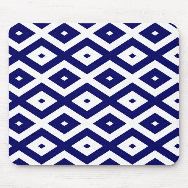 Navy-Blue-White-Diamantmuster Mousepad (Vorne)