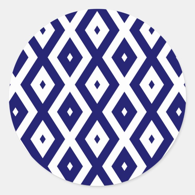 Navy-Blue-White-Diamantmuster Runder Aufkleber (Vorderseite)