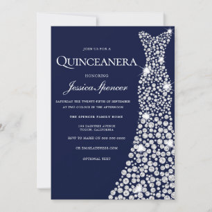Navy Blue White Dress Quinceanera Party Einladung