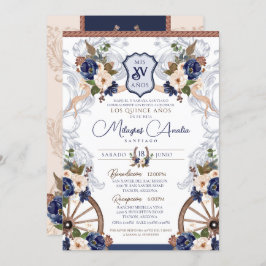 Navy Blue White Elegante Baroque Charro Quinceaner Einladung