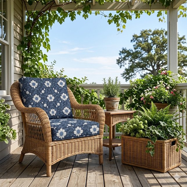 Navy Blue White Floral Minimalistic Victorian Chic Stoff (Navy Blue White Floral Minimalistic Victorian Chic Fabric)