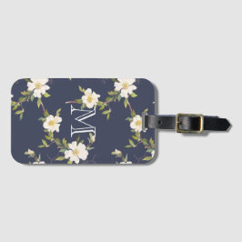 Navy Blue White Floral Monogram Gepäckanhänger