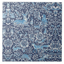Navy Blue & White Forest Animals Fox Rabbit Floral