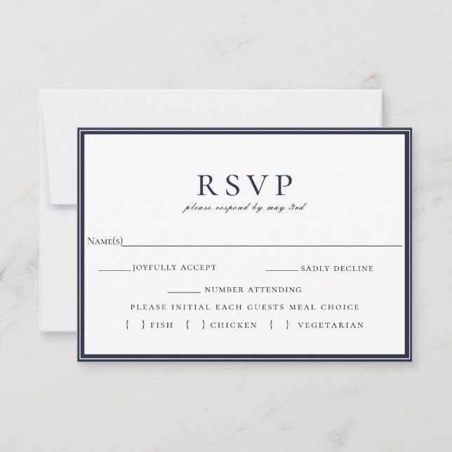Navy Blue White Frame Hochzeit RSVP Mahlzeit Wahl Karte (Vorderseite)