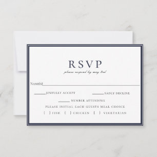 Navy Blue White Frame Hochzeit RSVP Mahlzeit Wahl Karte