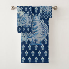 Navy Blue & White Ginger Jars Badhandtuch Set