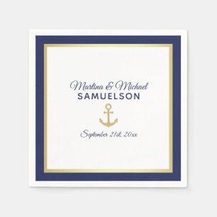 Navy Blue White Gold Anchor Nautical Wedding Serviette