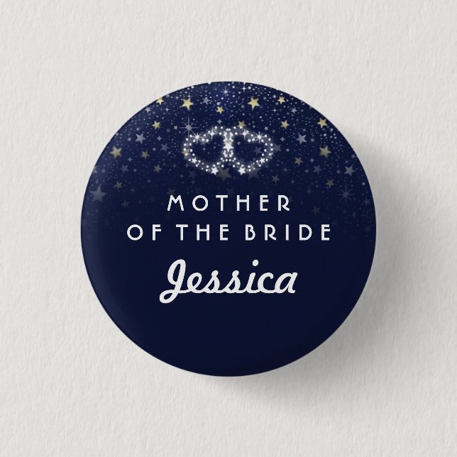 Navy Blue White Gold Stars HEARTS Mother of Bride Button (Vorderseite)