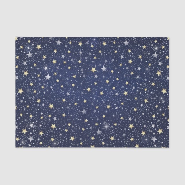 Navy Blue White & Gold Stars Seidenpapier (Vorderseite)