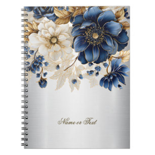 Navy Blue White Golden Blume Silver Notizblock