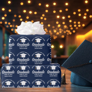 Navy Blue White Graduate Custom Abschluss Geschenkpapier