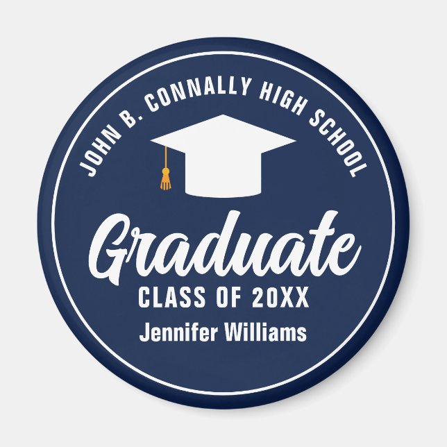 Navy Blue White Graduate Custom Graduate Party Magnet (Vorne)