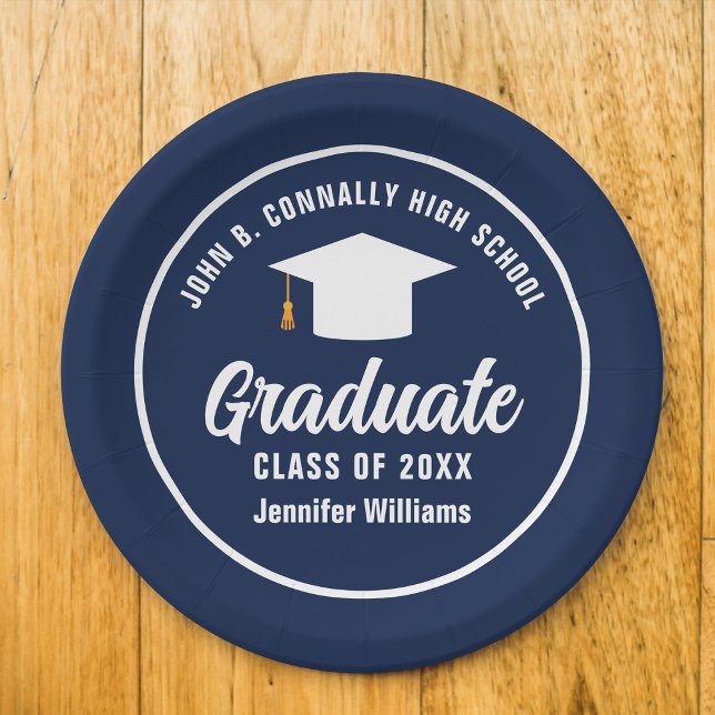 Navy Blue White Graduate Custom Graduate Party Pappteller (Von Creator hochgeladen)