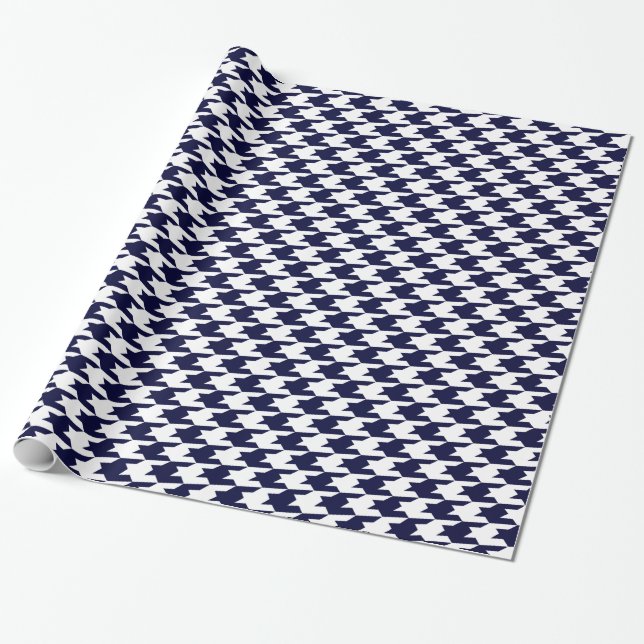Navy Blue & White Hahnentrittmuster Muster Geschenkpapier (Ungerollt)