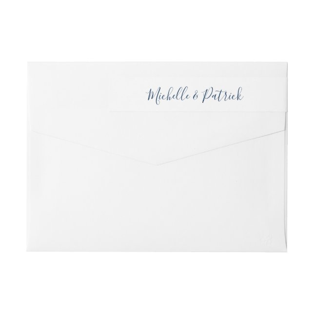 Navy Blue White Handwriting Wedding Rücksendeadres (Rückseite)