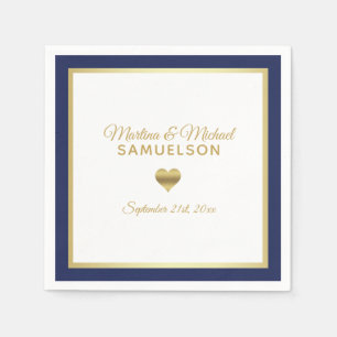 Navy Blue White Heart Frame Wedding Serviette