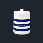 Navy Blue White Horiz Preppy Strip #3 Monogram<br><div class="desc">Klassisches Navy Blue und White Preppy Horizontal Rugby Stripes #3 Monogram Ein stylisches, waagerechtes Stripmuster mit einer Vorlage für Ihren Namen, Initialen oder anderen Text. Sie können auch den Schriftart, die Farbe des Schriftartes, die Größe des Schriftartes und die Rotation des Textes anpassen, den Beispieltext verschieben oder entfernen, zusätzliche Textfelder...</div>