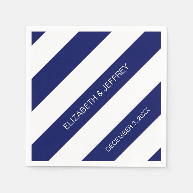 Navy Blue White Horiz Preppy Strip #3 Monogram Serviette (Vorderseite)