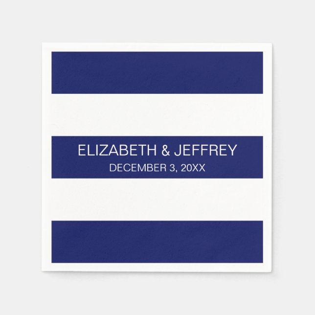 Navy Blue White Horiz Preppy Strip #3 Monogram Serviette (Vorderseite)