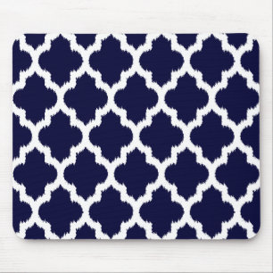 Navy Blue & White Ikat Tribal Geometrie Muster Mousepad