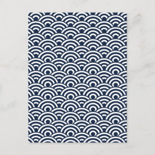 Navy Blue White Japanese Wave Muster Postkarte
