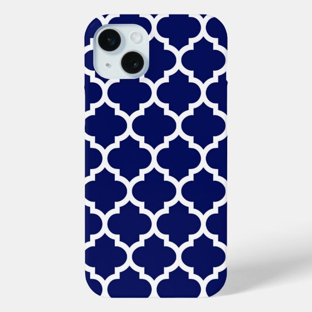 Navy Blue White marokkanische Quatrefolienmuster # Case-Mate iPhone Hülle (Rückseite)