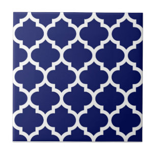 Navy Blue White marokkanische Quatrefolienmuster # Fliese