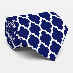 Navy Blue White marokkanische Quatrefolienmuster # Krawatte
